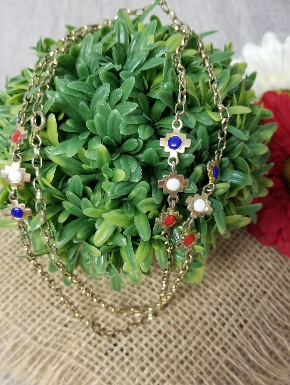 Necklace Featuring Red, White And Blue Accents - Picture 4 of 7